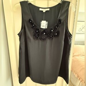 LOFT Black Top with Rosette Details
